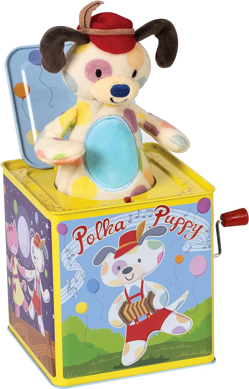 Classic Tin Polka Puppy Jack-In-The-Box - Original Popping Activity Toy