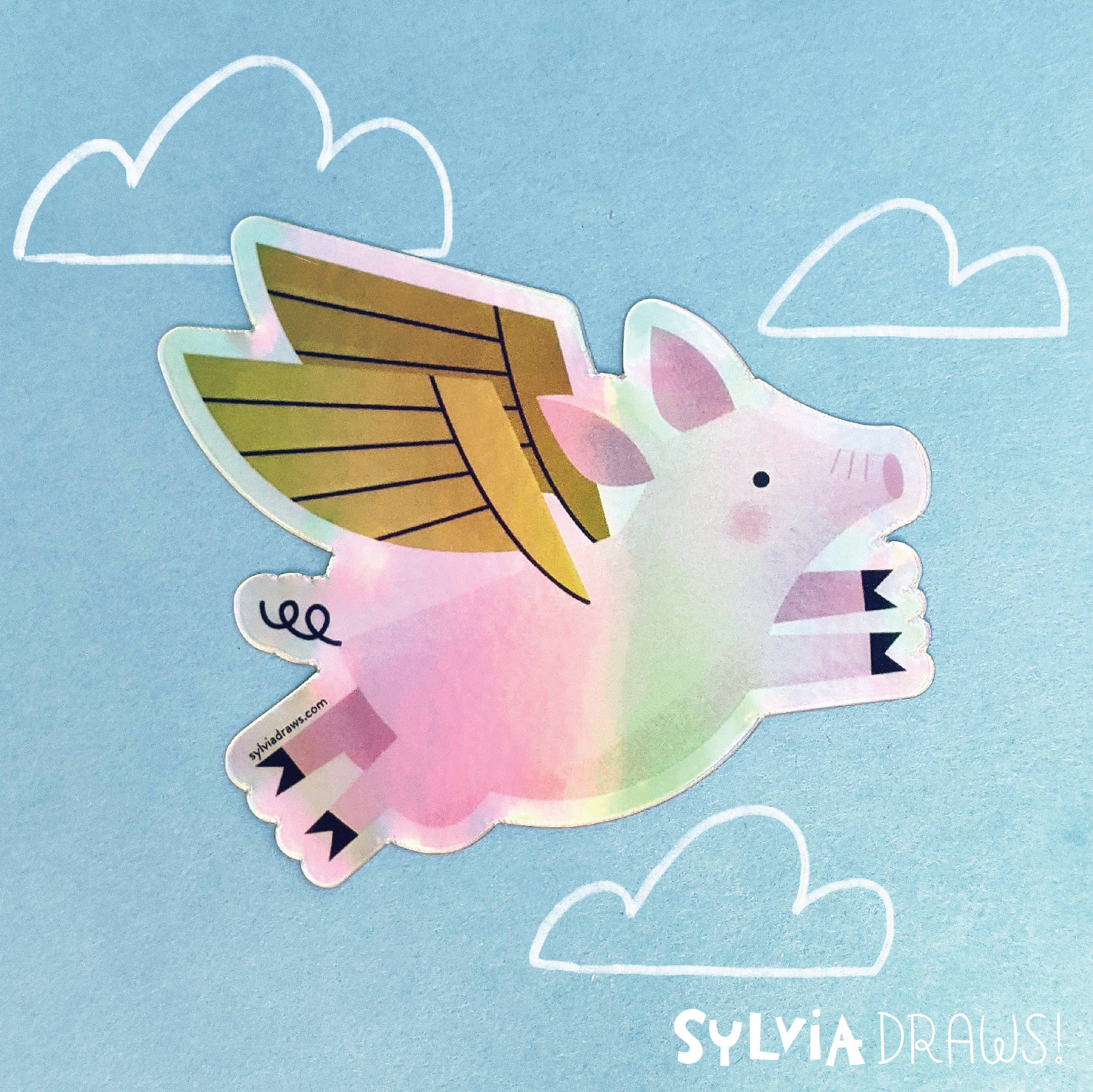 Flying Pig Holographic Foil Sticker Flying Pig Toys