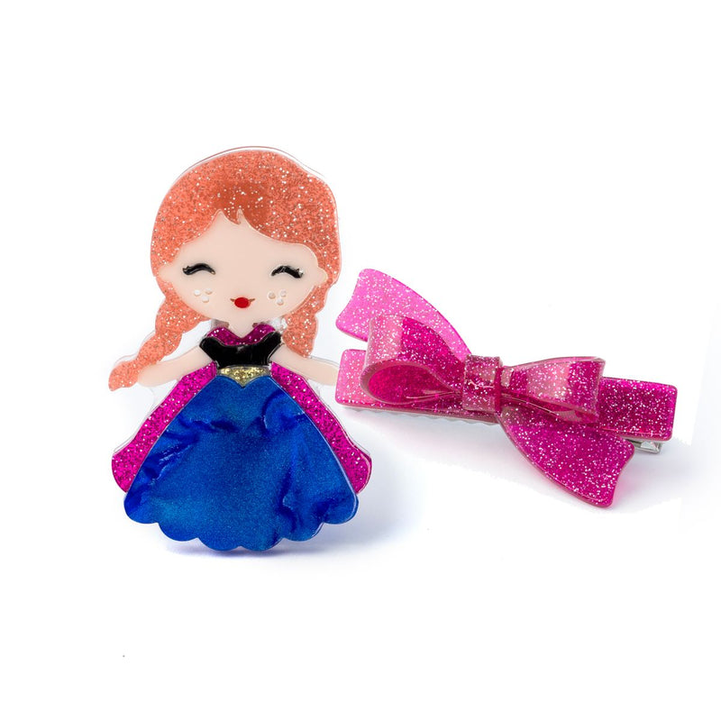 Cute Doll Dark Blue Dress with Bow Hair Clip