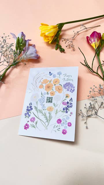 Birthday Blossom - singing card collab, handcrafted song, QR