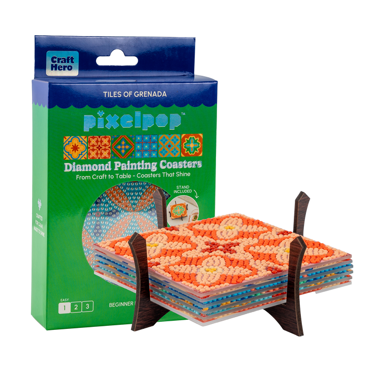 LandSupCrazymini ディスプレイスタンド　ホイールコースターセット PixelPop™ Diamond Art Acrylic Coaster Kit — Tiles of Grenada