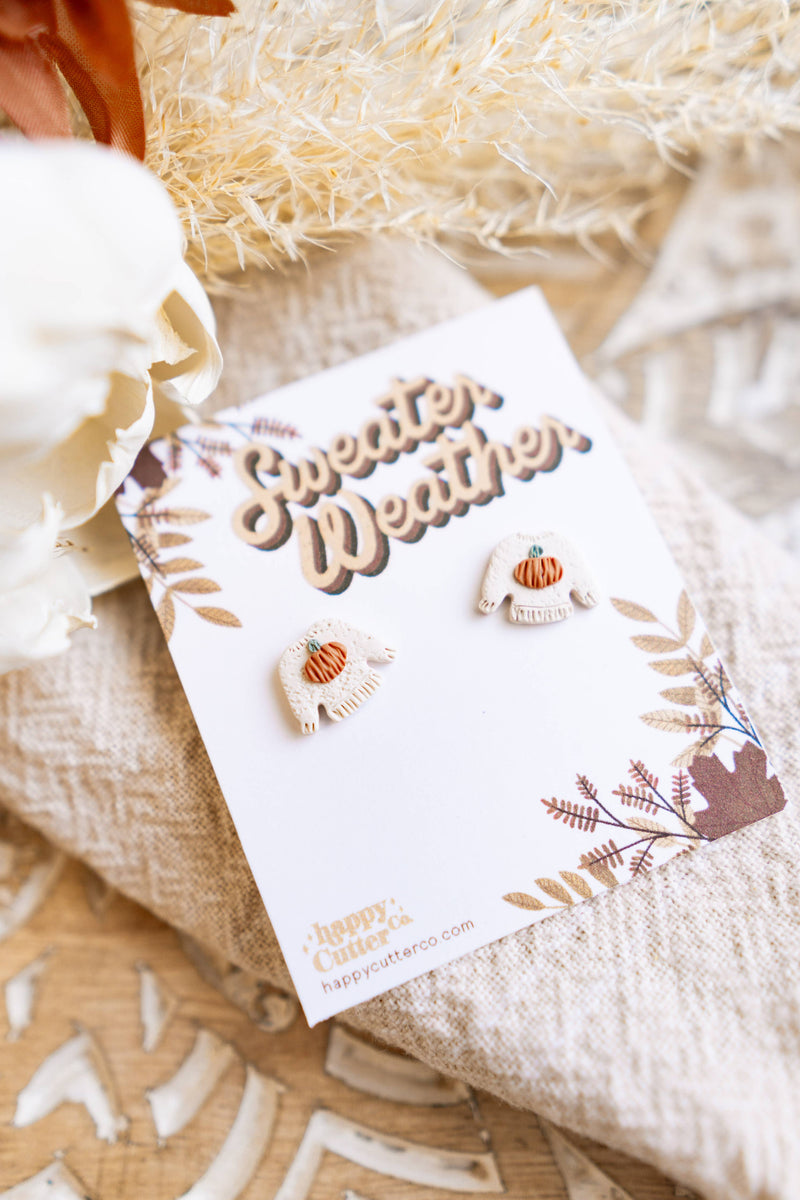 Sweater Weather Pumpkin Clay Stud