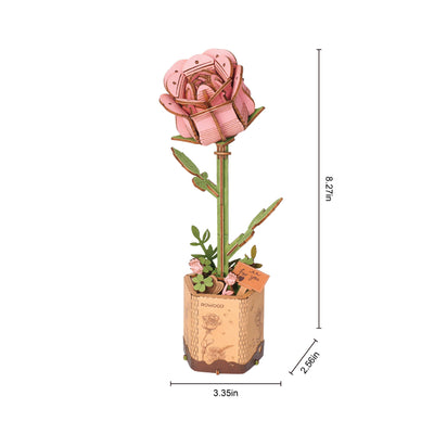 3D Wooden Flower Puzzle: Pink Rose
