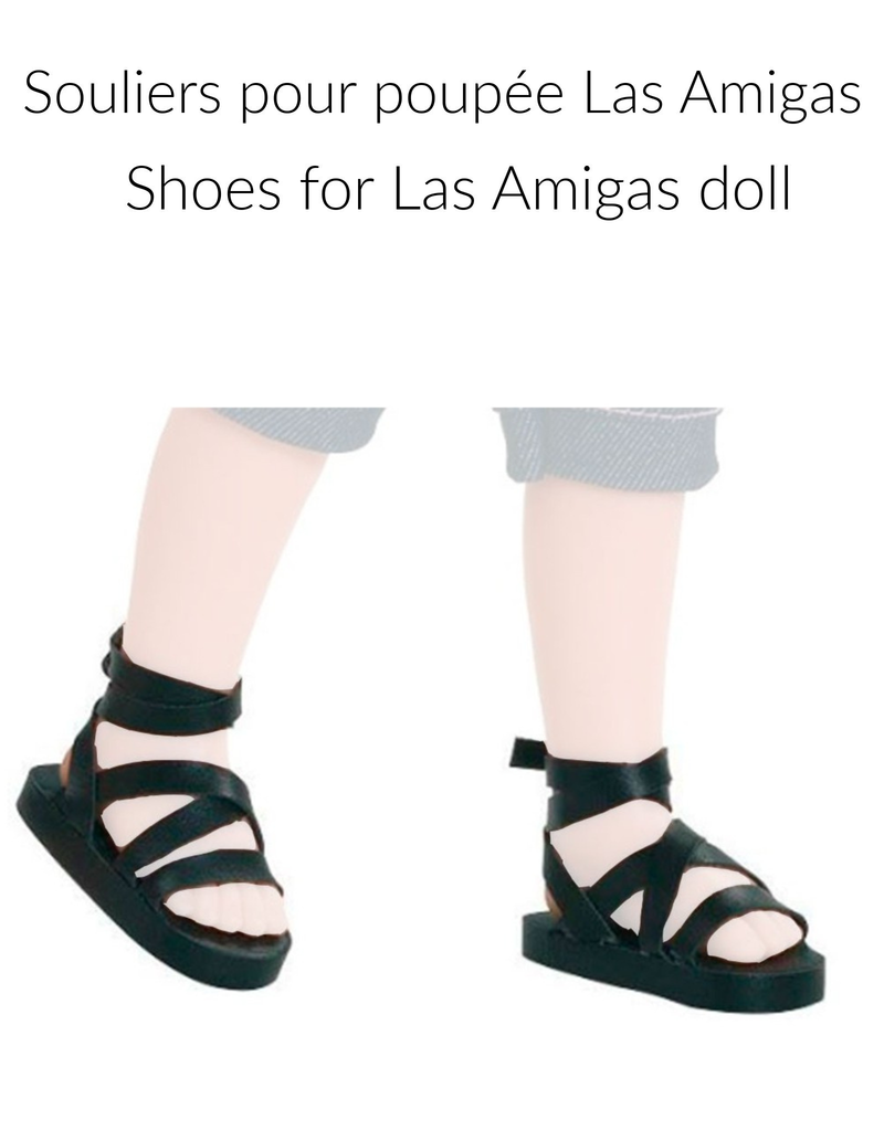 Shoes for Las Amigas doll - Black sandals with crossed straps - Paola Reina