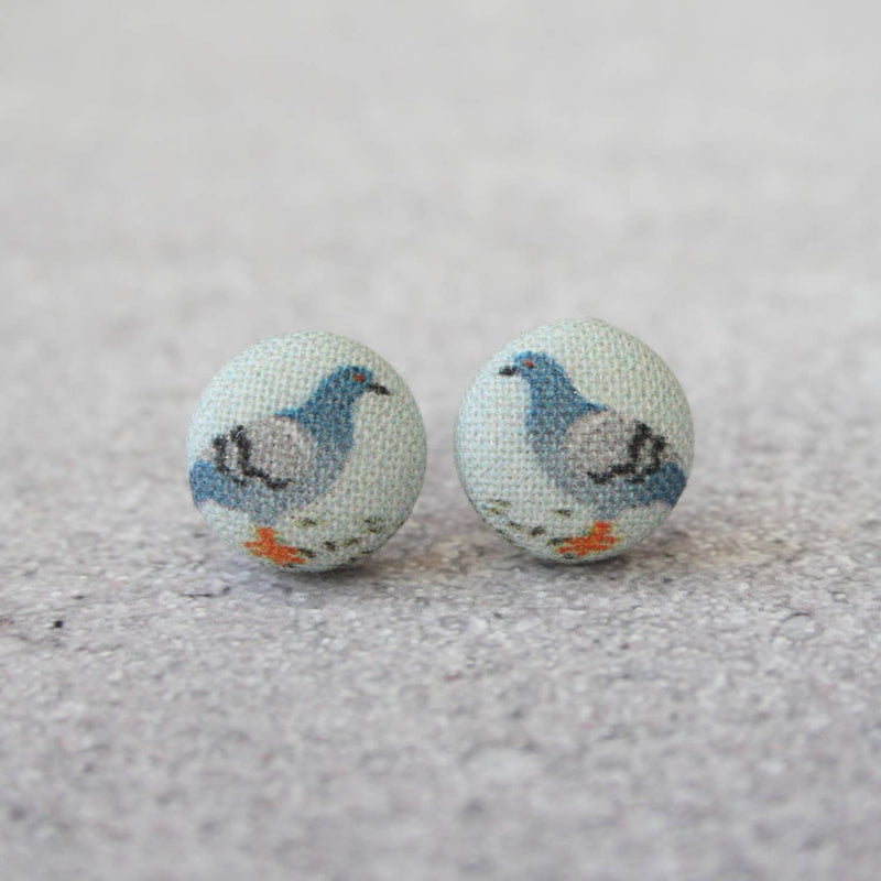 Pigeon Fabric Button Earrings