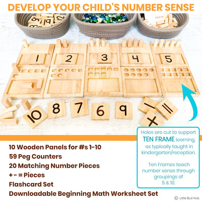 Counting Pegs Math Toy Set & Ten Frame Addition Flashcards