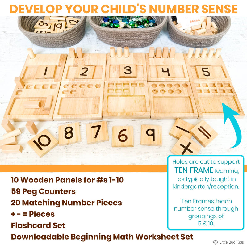 Counting Pegs Math Toy Set & Ten Frame Addition Flashcards