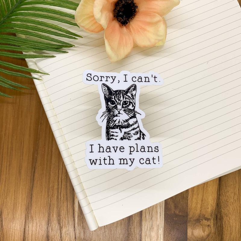 Plans With My Cat Vinyl Sticker, 3x3 in