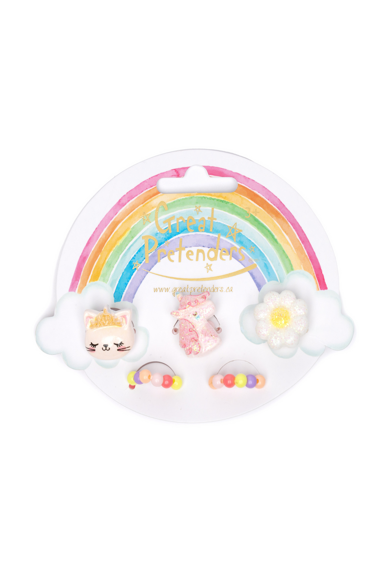 Flower Kitty Unicorn Elastic Ring 5 piece set