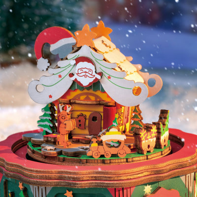 DIY 3D Wooden Puzzle Music Box: Christmas Town