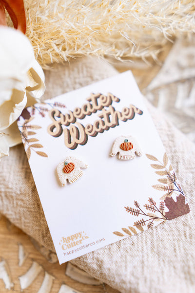 Sweater Weather Pumpkin Clay Stud