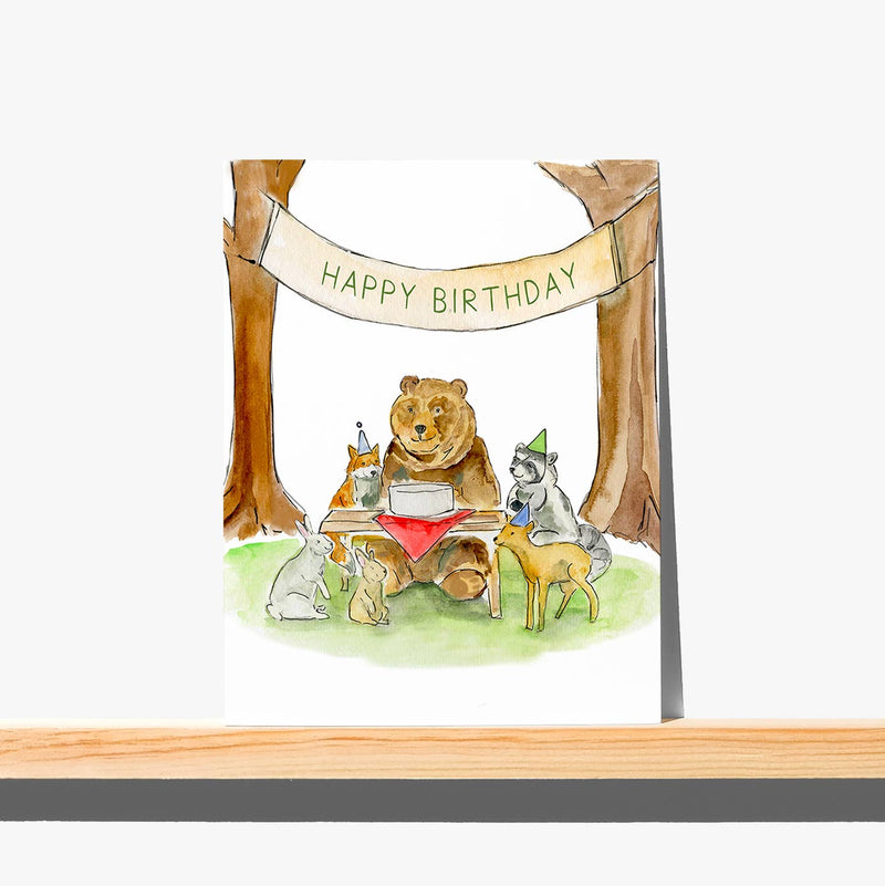 Greeting Card  - Woodland Animal Birthday Party - Happy Birthday Card