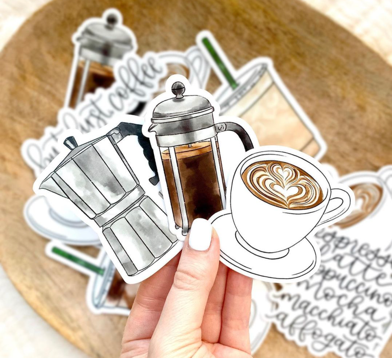 Watercolor Iced Chai Latte Sticker, 4x2 in.