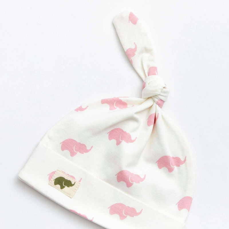 Baby Top Knot Cap - Pink Elephant