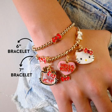 Gold Hello Kitty Bow Stretch Bead Bracelet