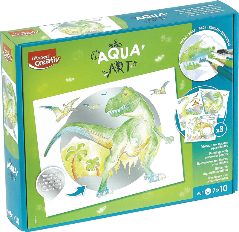 AquaArt Dinosaurs Metallized Watercolor Drawings 14 Piece Kit