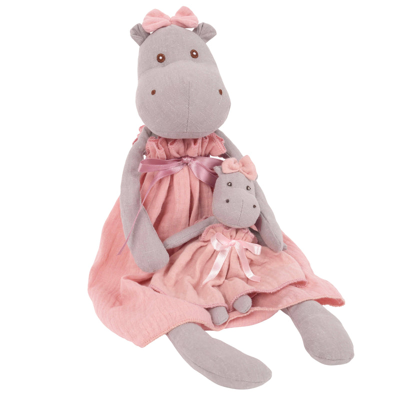 Mom and Baby Hippo Linen Dolls 