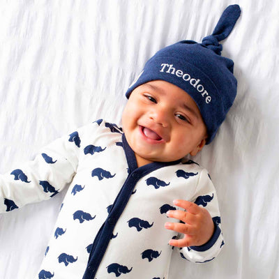 Baby Top Knot Cap - Navy Blue Heather
