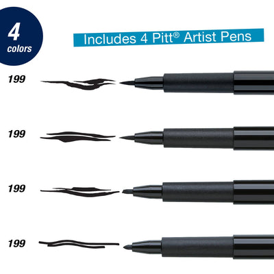 Pitt Artist Pen, Modern Lettering - #199 Black Set of 4