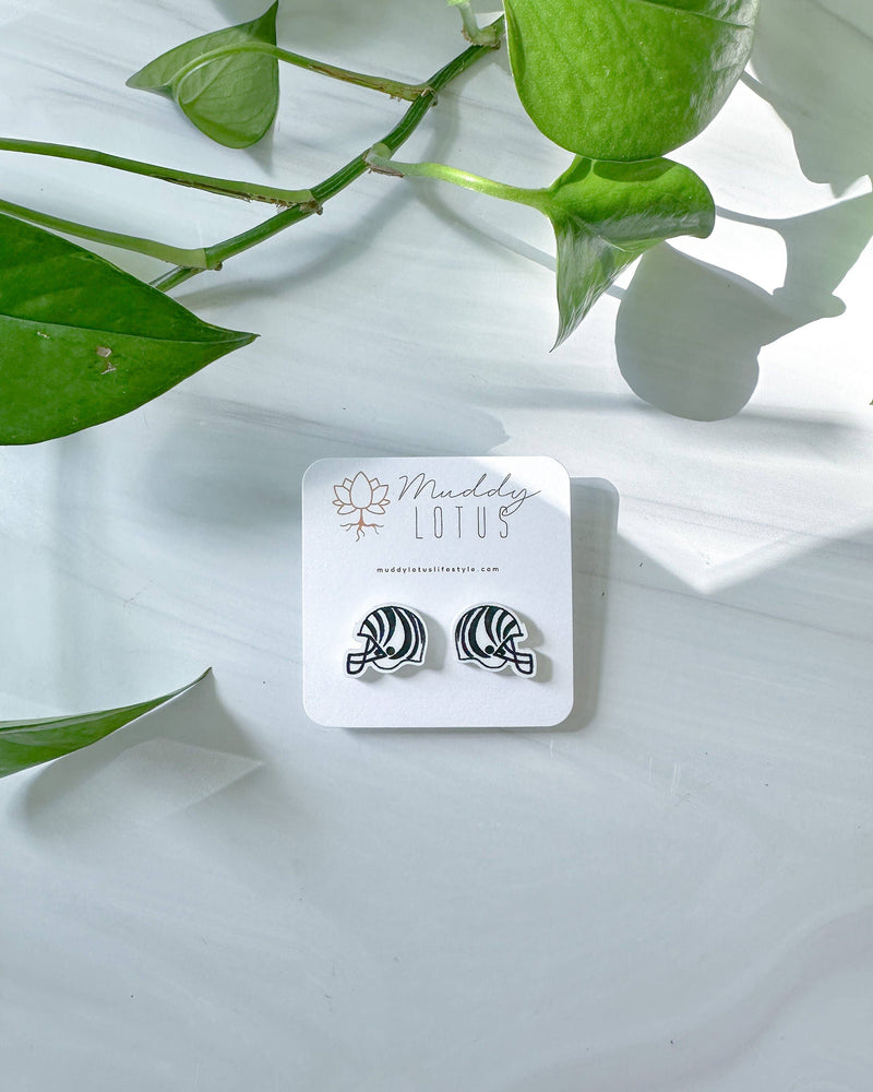 Bengals Black and White Helmet Earrings