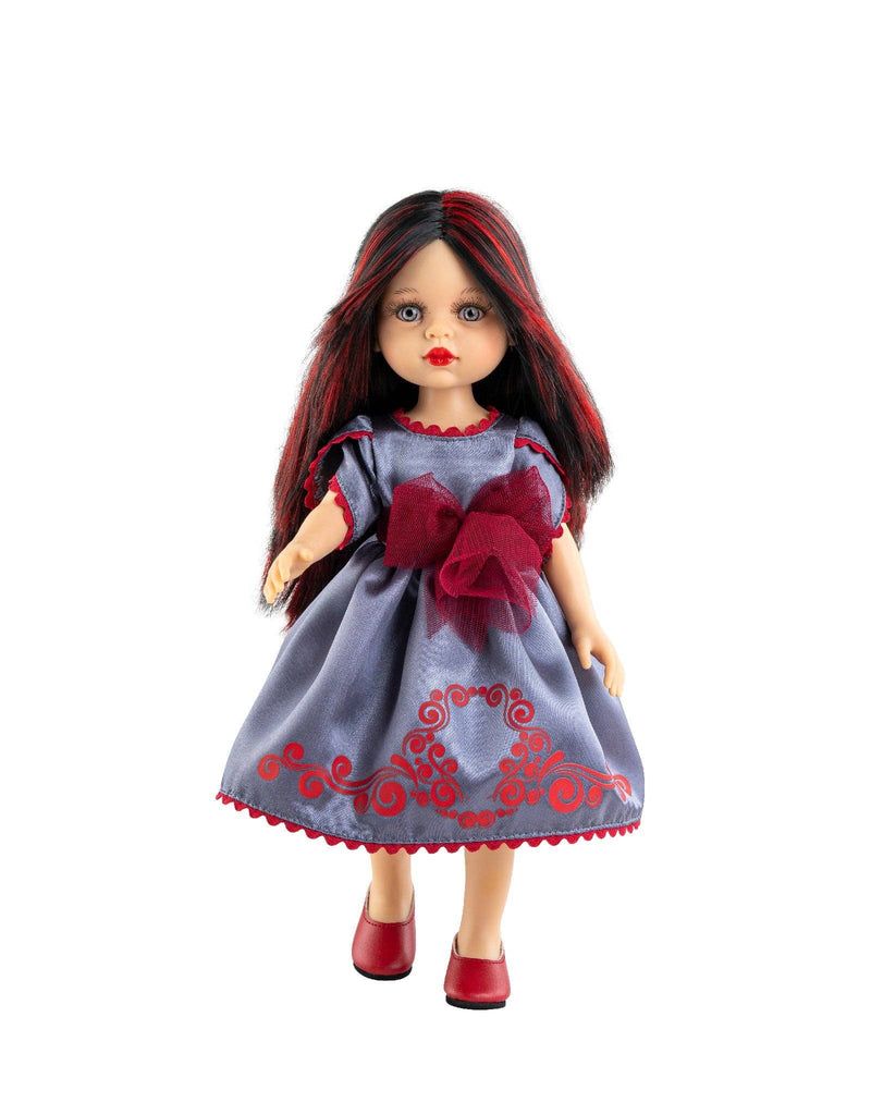 Las Amigas doll - Elisabeth in gray and burgundy dress, black boots, black and red hair - Paola Reina