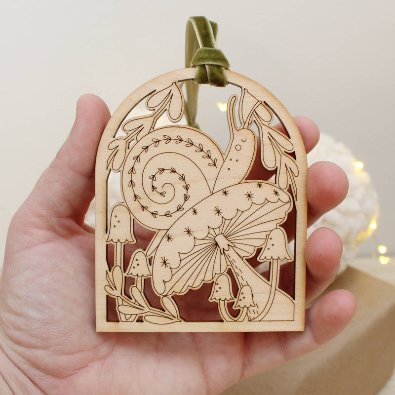 wooden arch snail christmas holiday ornaments