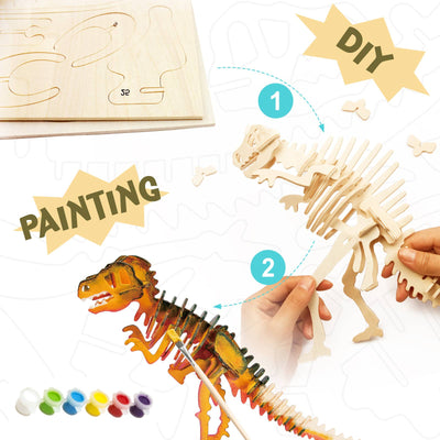 3D Wooden Puzzle with Paint Kit: T-Rex
