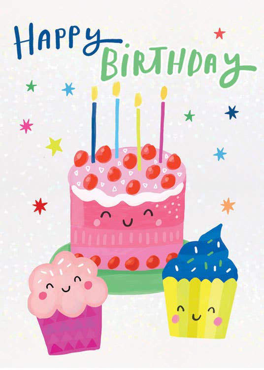 Birthday Kawaii Cakes Foil Card