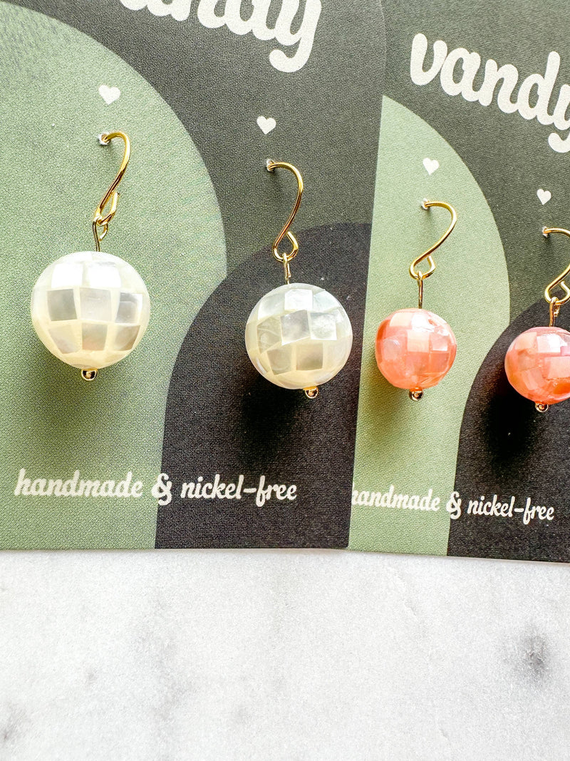 Mini Pearl and Pink Disco Ball Dangles: Pearl