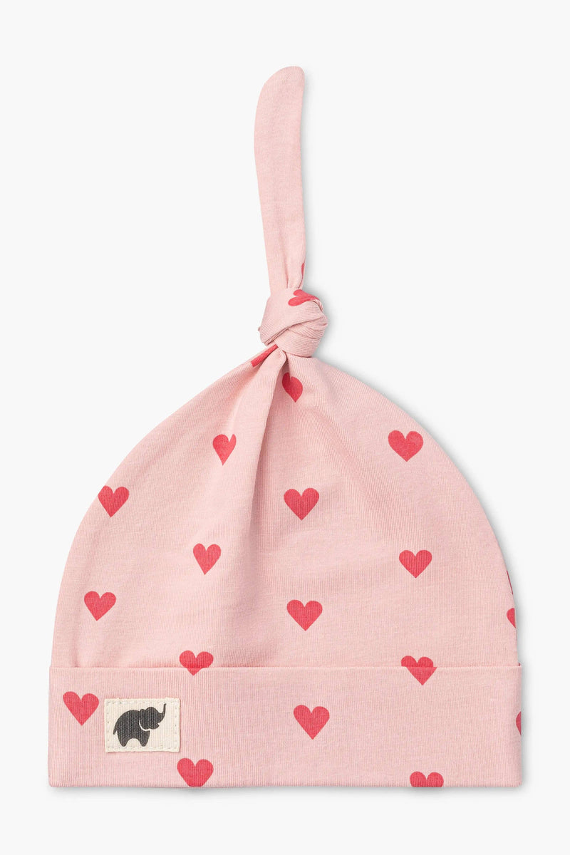 Baby Top Knot Cap - Pink Hearts