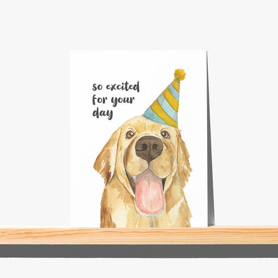 Greeting Card  - Excited Golden Retriever - Happy Birthday