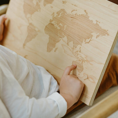 Wooden World Map • Engraved Modern Map of World's Continents
