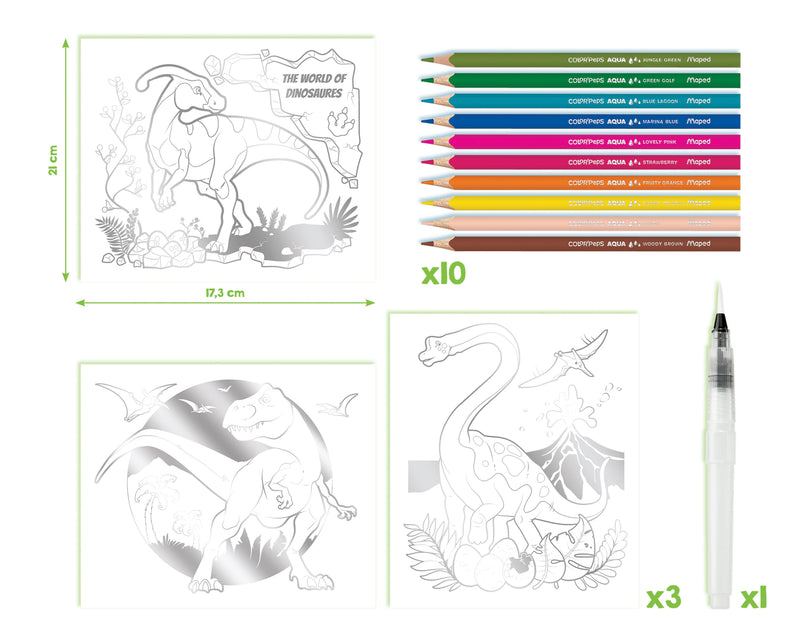 AquaArt Dinosaurs Metallized Watercolor Drawings 14 Piece Kit