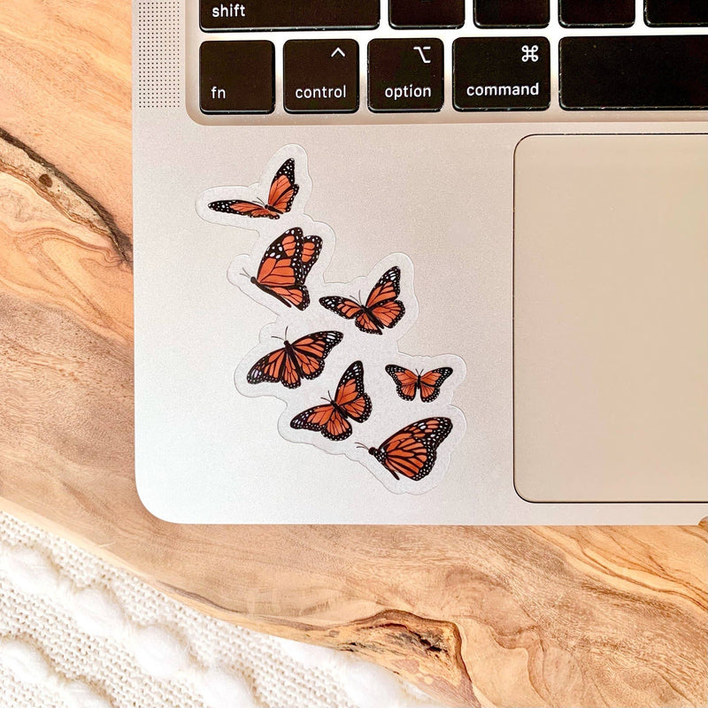Clear Flying Butterflies Sticker, 3.5x2in