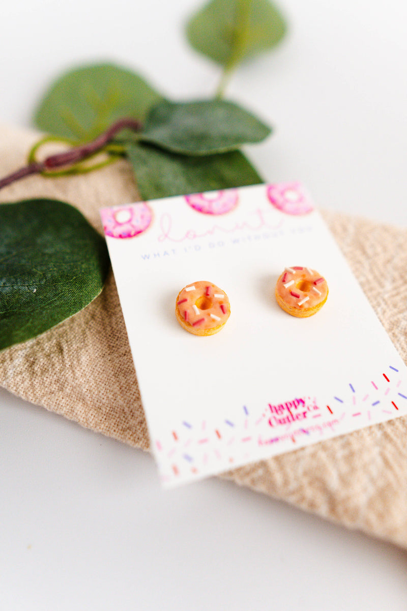 Pink Donut Clay Stud Earrings | Foodie Gift Dessert Gift