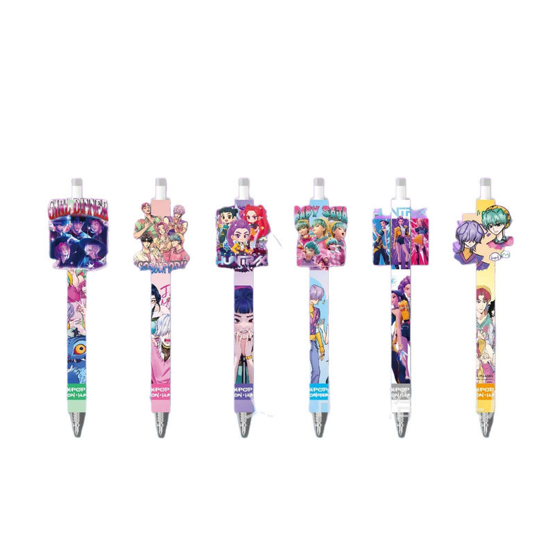 KPOP demon hunters black gel pen with acrylic patch