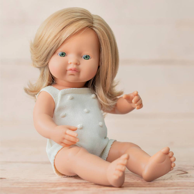 Colourful Doll Caucasian Girl Dirty Blonde 15” Cream rompers