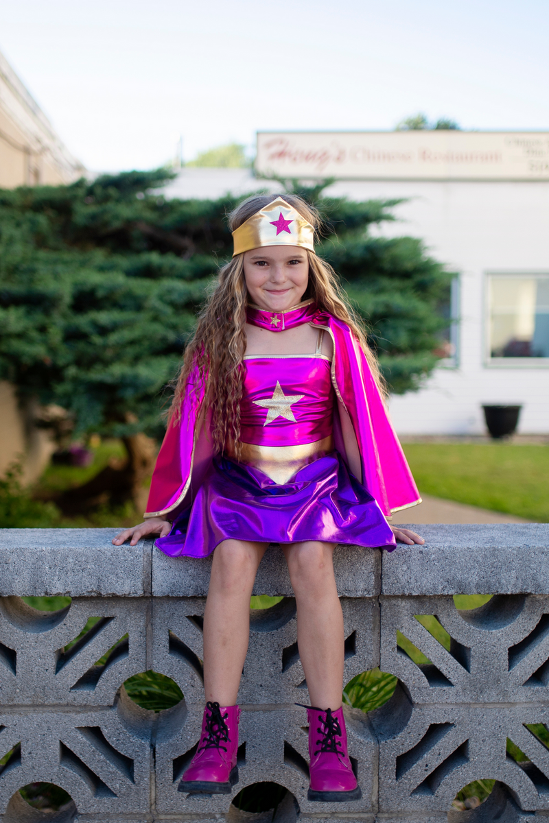 Superhero Star Dress, Cape & Headpiece