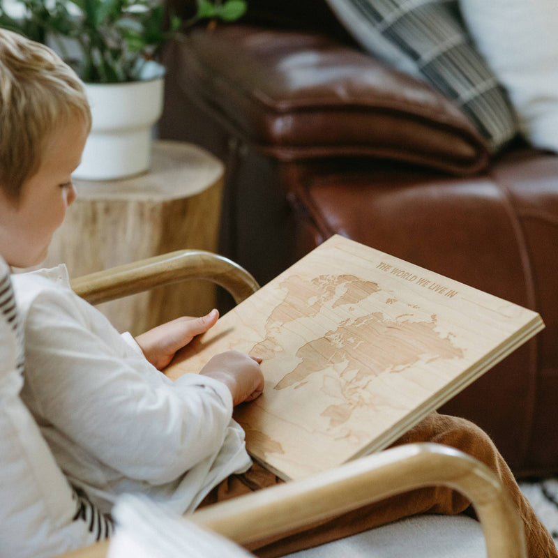Wooden World Map • Engraved Modern Map of World&