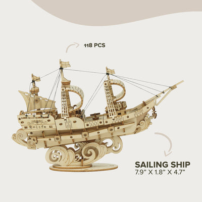 3D Laser Cut Wooden Puzzle: Sailing Ship