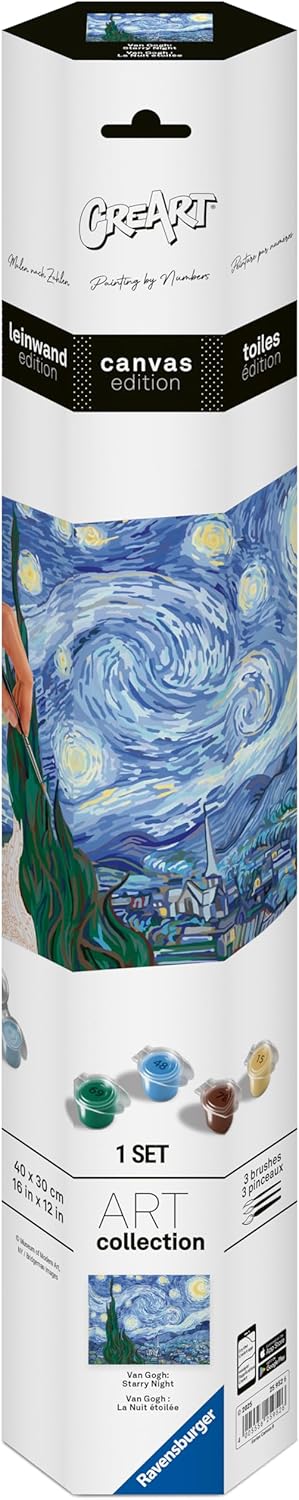Relax CreArt Van Gogh: Starry Night Canvas Paint by Numbers Kit