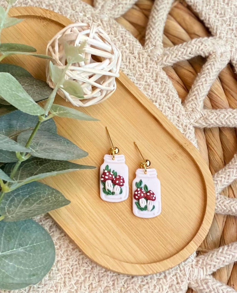 Mushroom Mason Jars | Clay Earrings