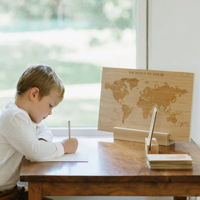Wooden World Map • Engraved Modern Map of World's Continents