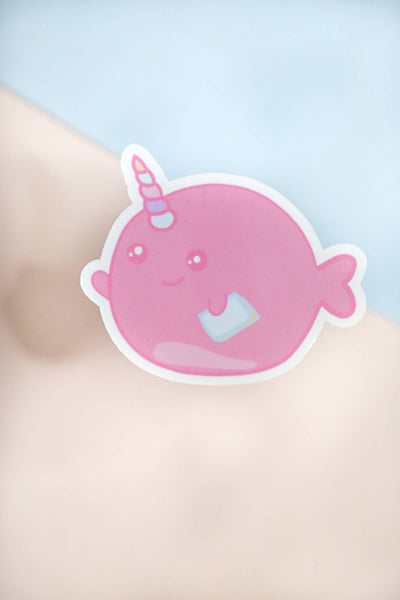 Pink Narwhal With Book Sticker