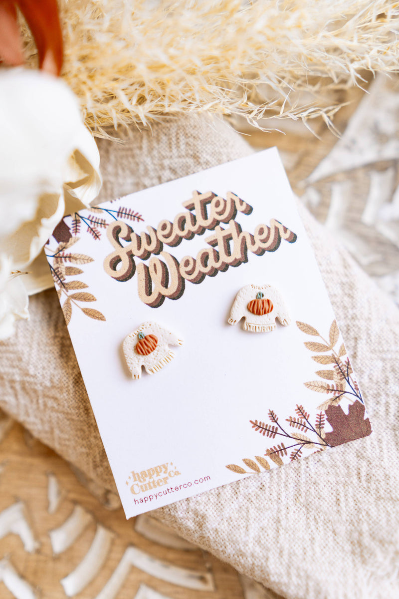 Sweater Weather Pumpkin Clay Stud
