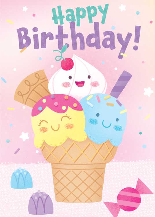 Birthday Note Cards - Ice Cream Cone - Glitter