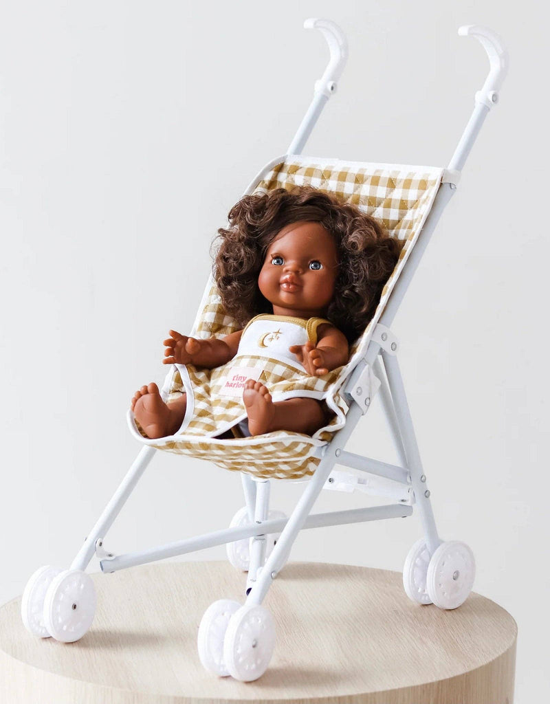 Stroller for doll - Mustard Gingham - Tiny Harlow