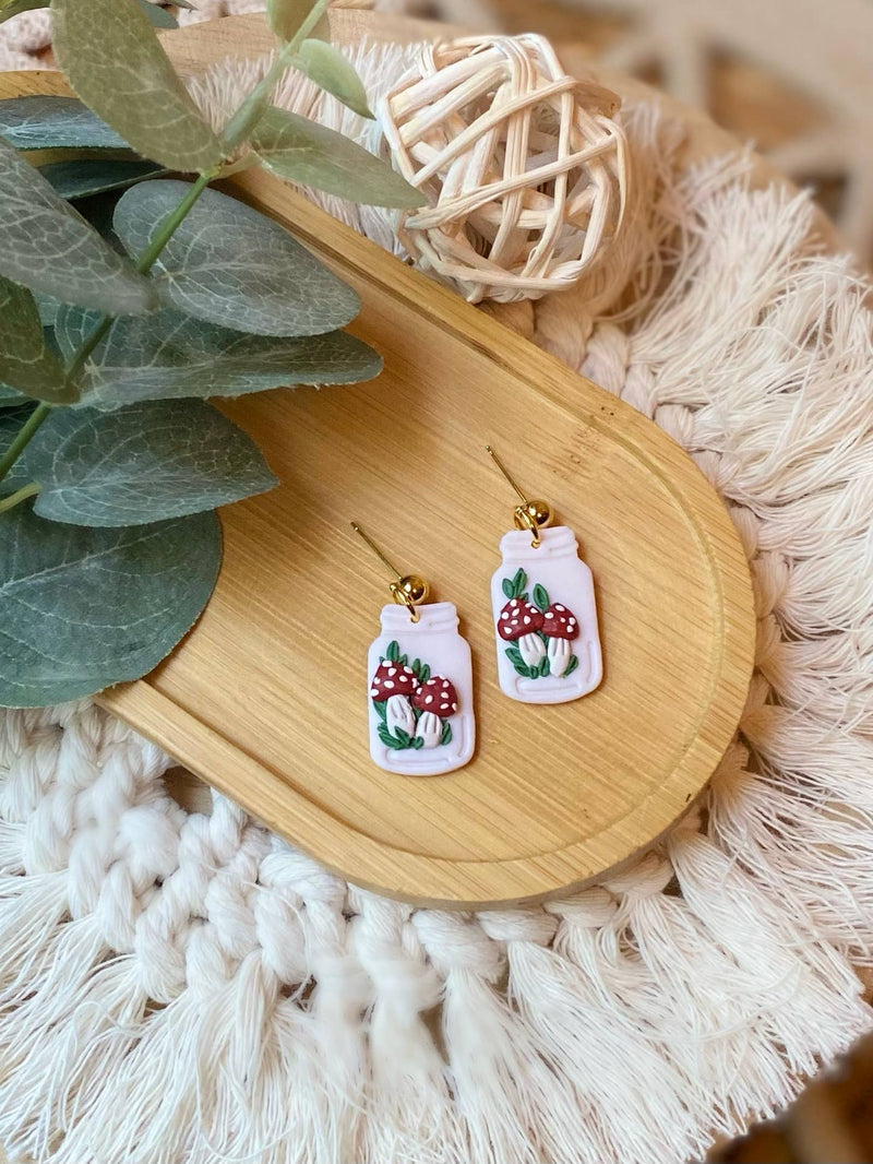 Mushroom Mason Jars | Clay Earrings