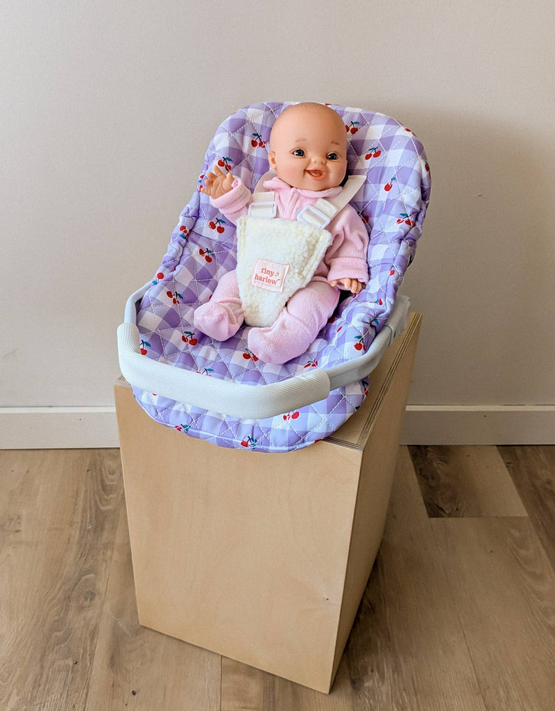 Doll Car Seat - Cherry gingham - Tiny Harlow