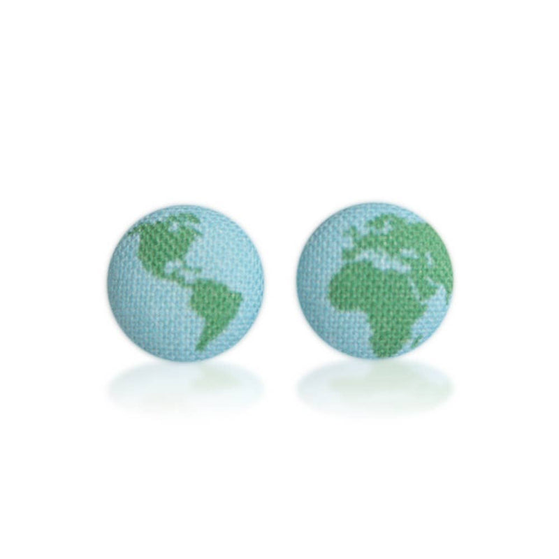 Planet Earth Fabric Button Earrings